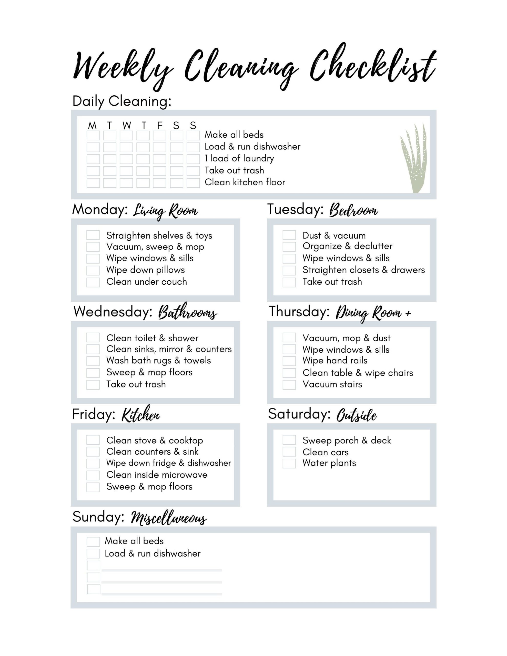 Personalized Weekly Cleaning Checklist Printable Cleaning Etsy de