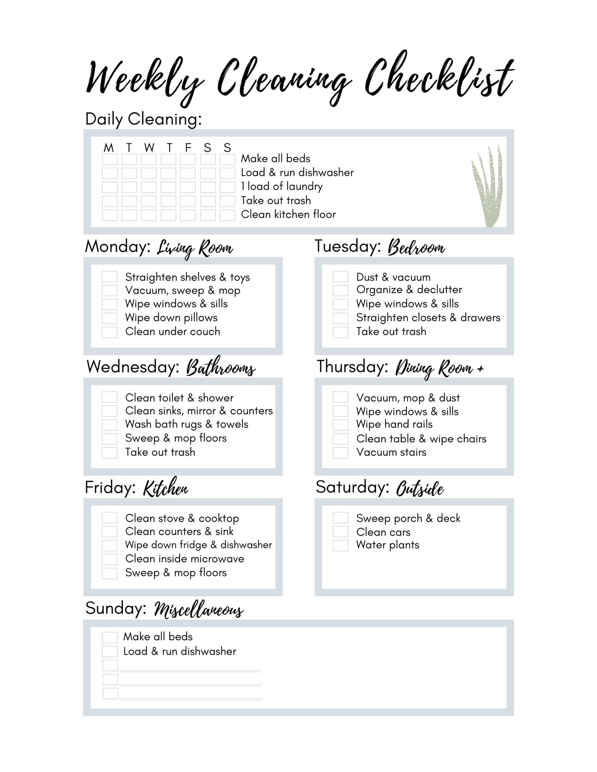 Personalized Weekly Cleaning Checklist Printable Cleaning Etsy sterreich