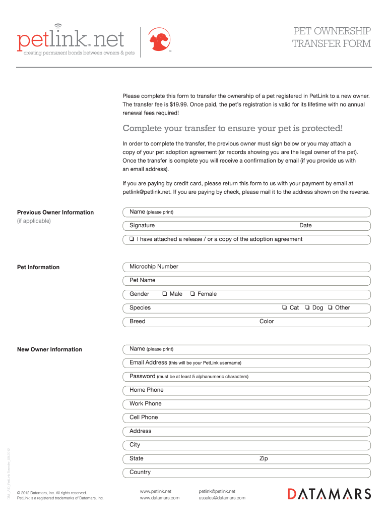 Pet Ownership Transfer Form Pdffiller Com Fill Online Printable Fillable Blank PdfFiller