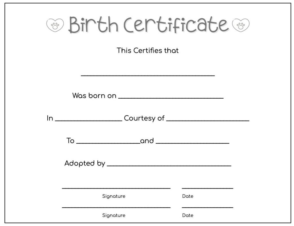 Pet Puppy Birth Certificate PDF Fillable Etsy sterreich