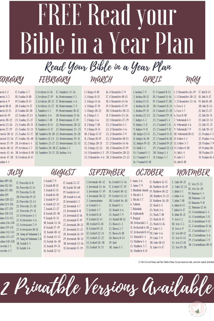 Free Printable Read The Bible In A Year Schedule