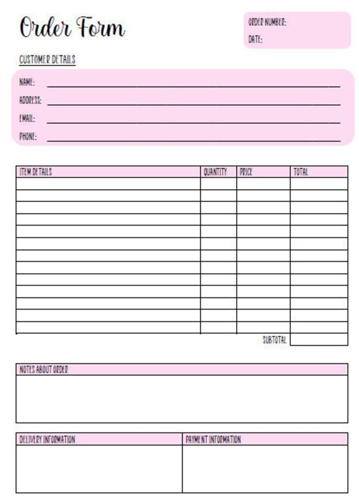 Pink Order Form Template Editable Printable Order Form Etsy Etsy Microsoft Word Template
