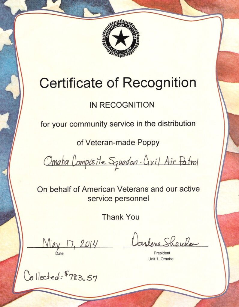 Poppies For Veterans Results For OCS Omaha Composite Squadron