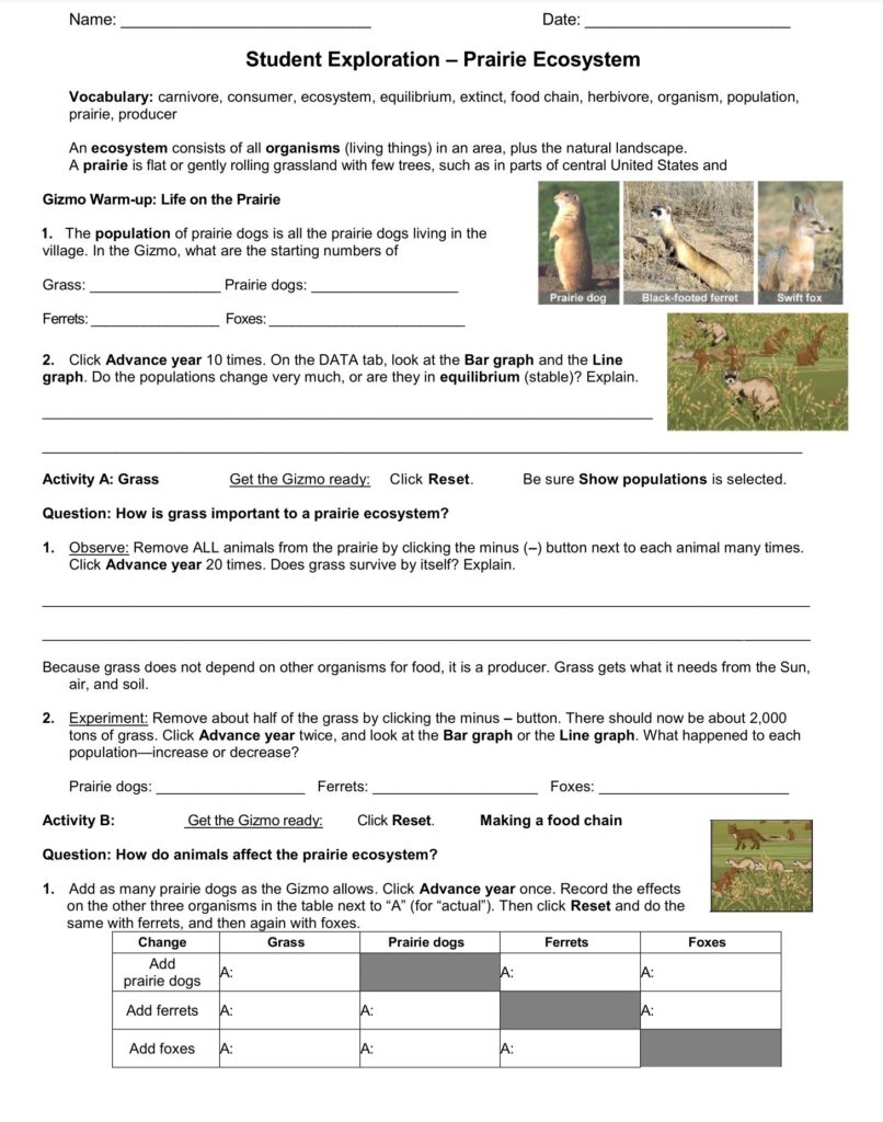 Prairie Ecosystem Student Exploration Worksheet Go To Www explorelearning Monday October 1 2018 Ecosystems Carbon Cycle Science Worksheets