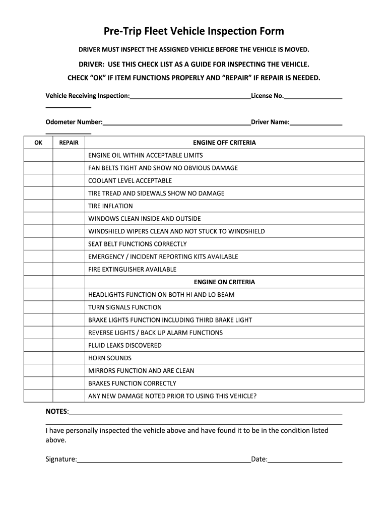 Pre Trip Inspection Forms Fill Online Printable Fillable Blank PdfFiller