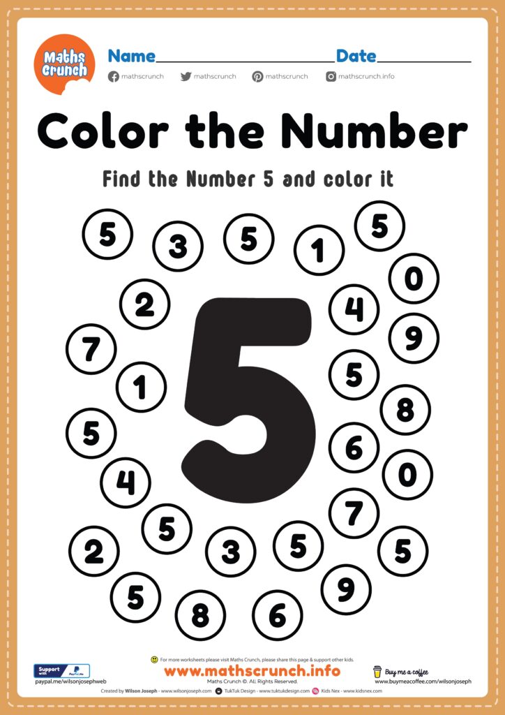 Preschool Math Worksheet Number 5 Coloring Free Printable