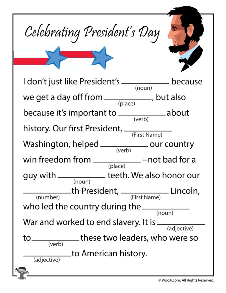 Presidents Day Ad Libs Woo Jr Kids Activities Children s Publishing