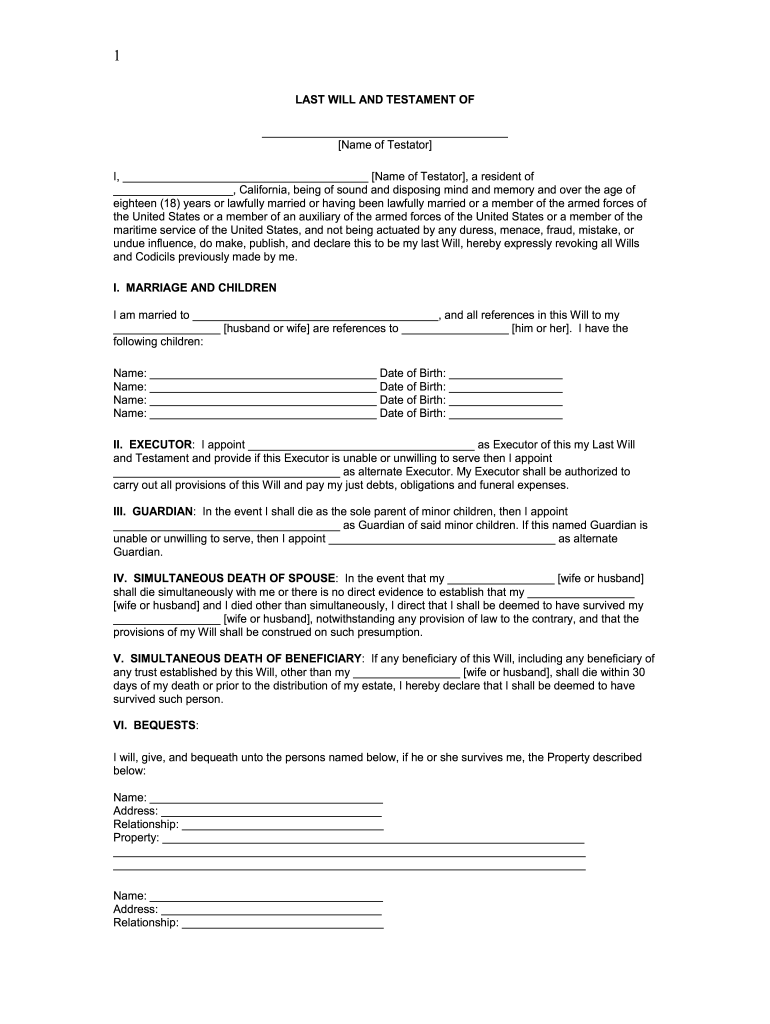 Print A Will Form Fill Out Sign Online DocHub