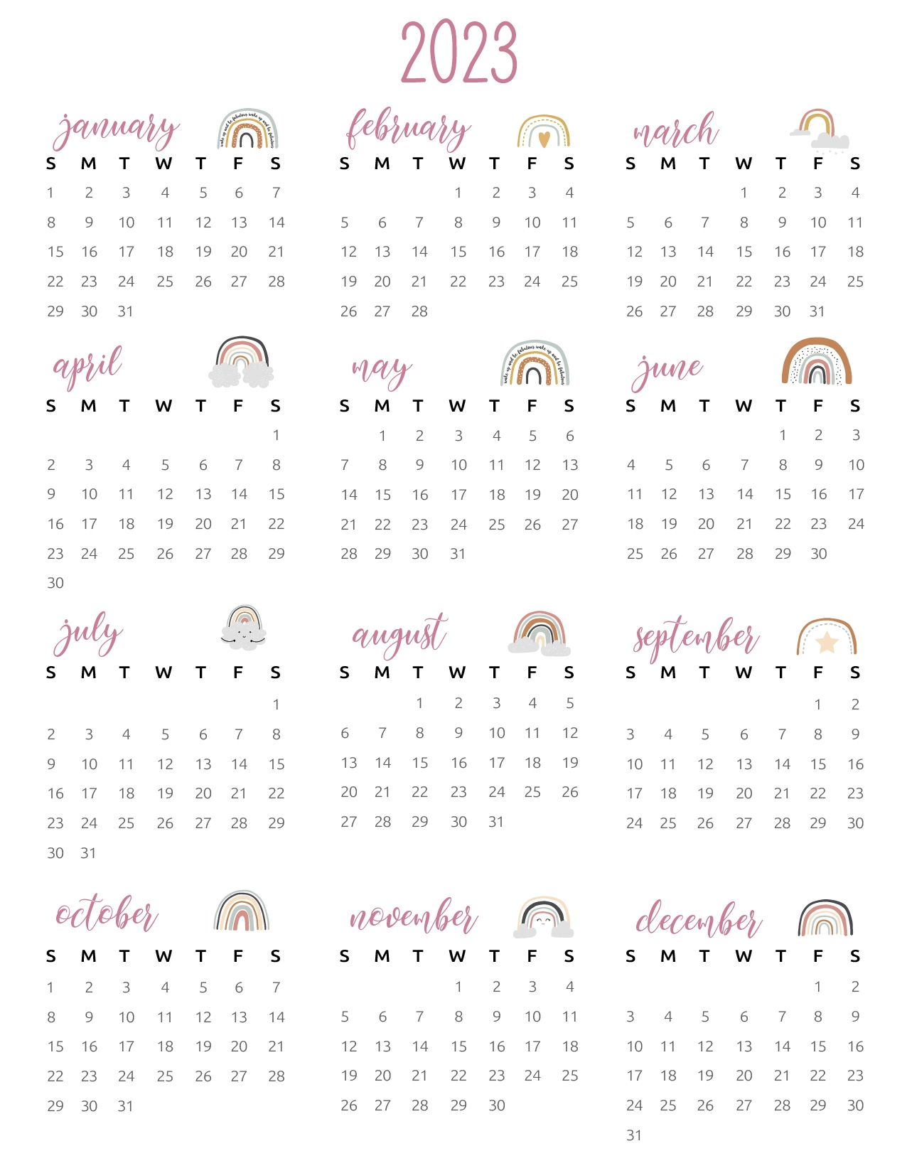 Small Printable Calendar 2023