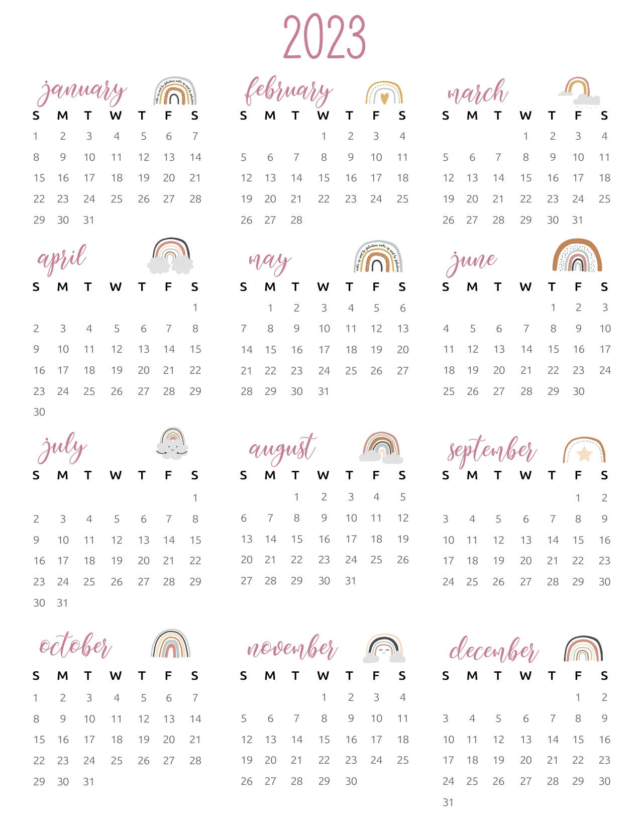 Cute Printable Calendar 2023