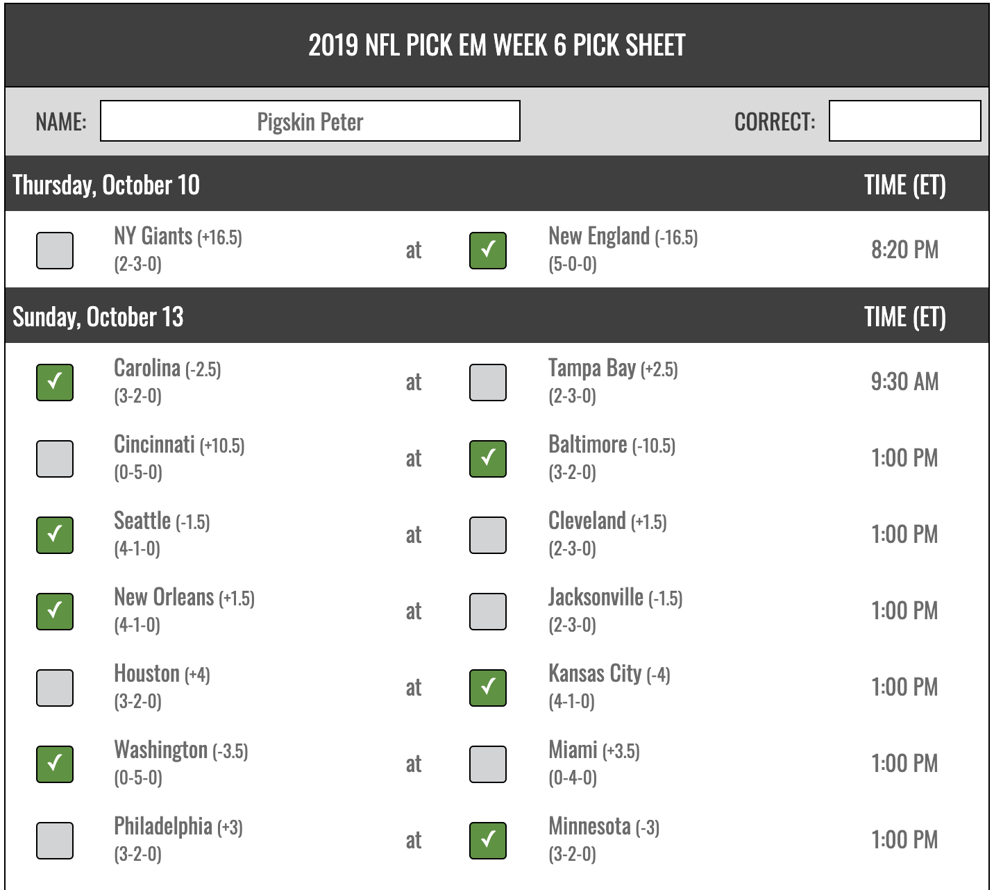 Nfl Week 1 Schedule Printable