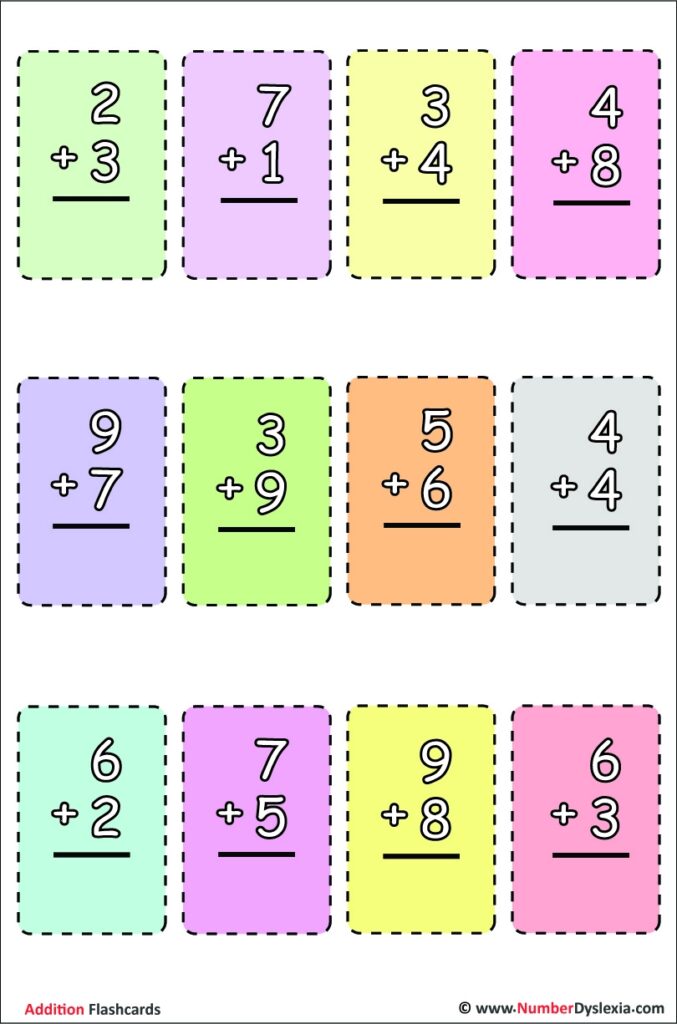 Printable Addition Flash Cards With Free PDF Number Dyslexia