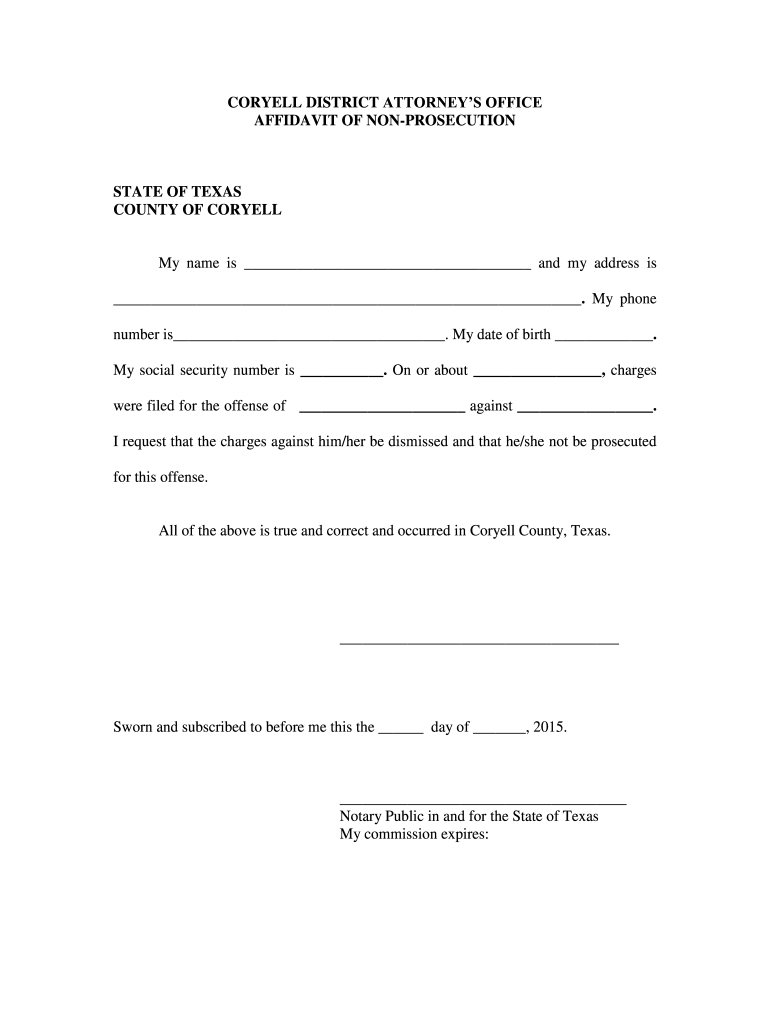 Printable Affidavit Of Non Prosecution Form Texas Fill Online Printable Fillable Blank PdfFiller