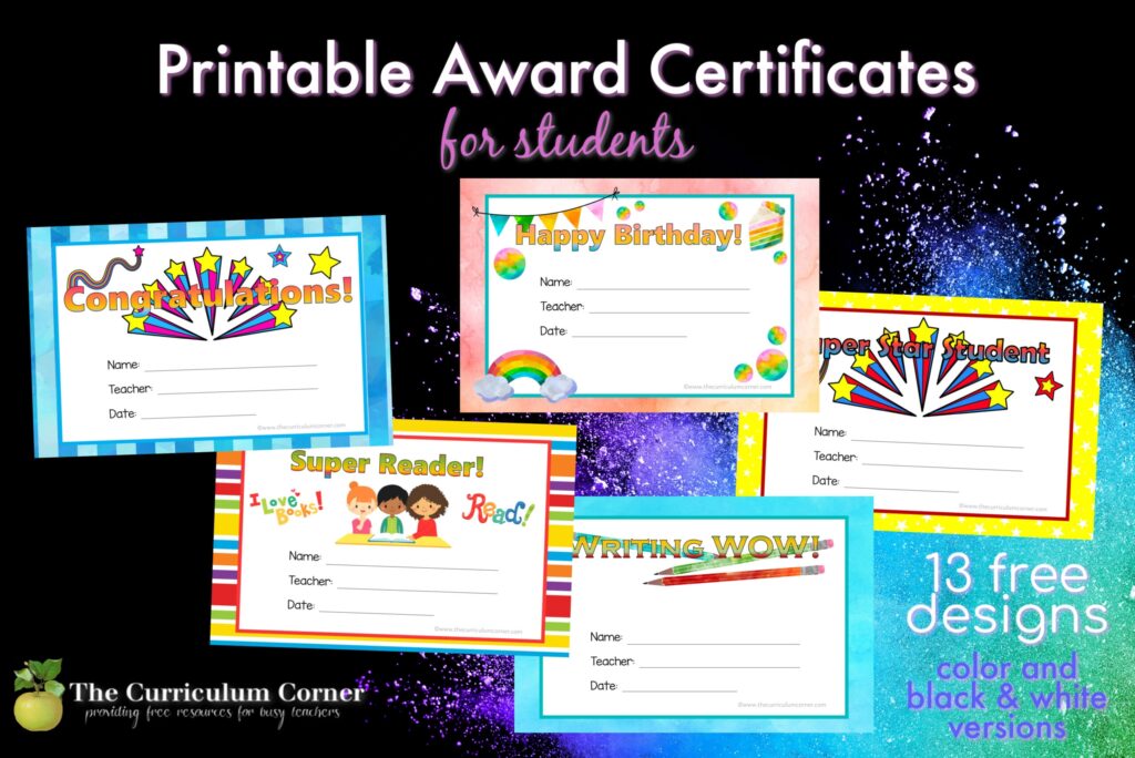 Printable Award Certificates The Curriculum Corner 123