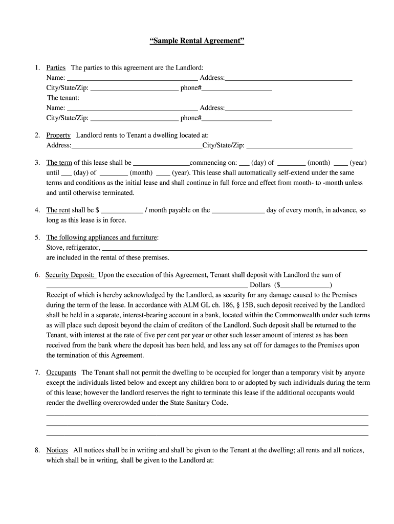 Printable Basic Rental Agreement Fill Online Printable Fillable Blank PdfFiller