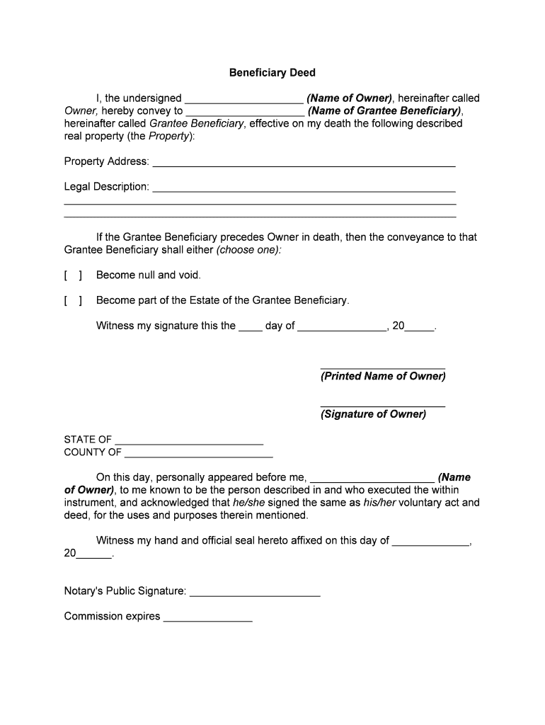 Printable Beneficiary Deed Fill Out Sign Online DocHub