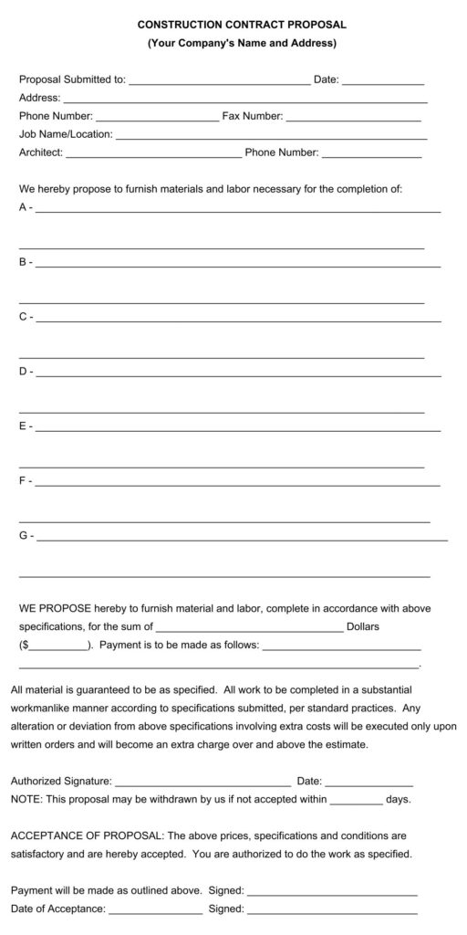 Printable Blank Bid Proposal Forms Proposal Templates Proposal Business Proposal Template
