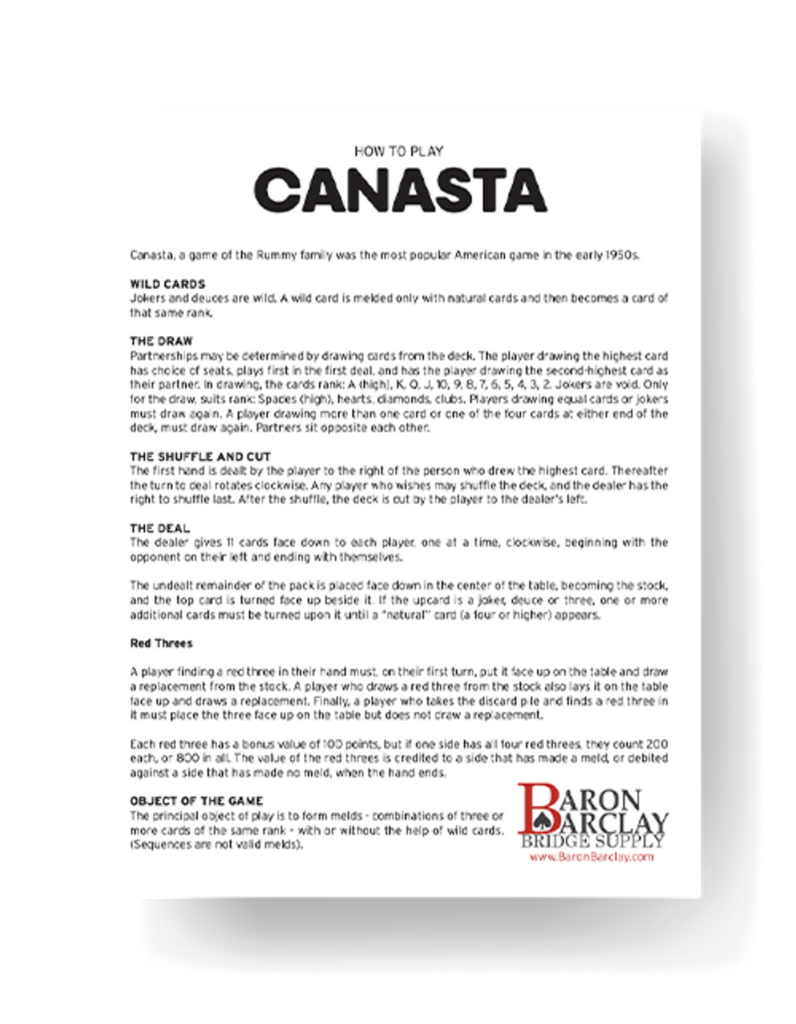 Printable Canasta Rules Baron Barclay Bridge Supply