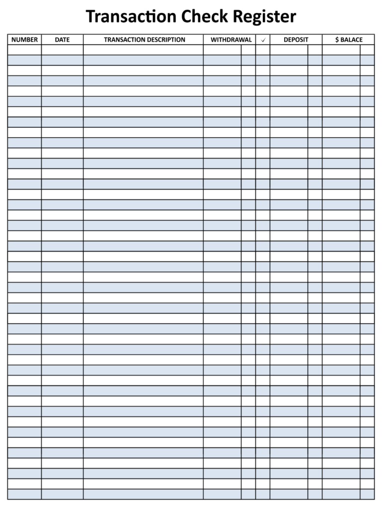 Free Printable Check Register Full Page