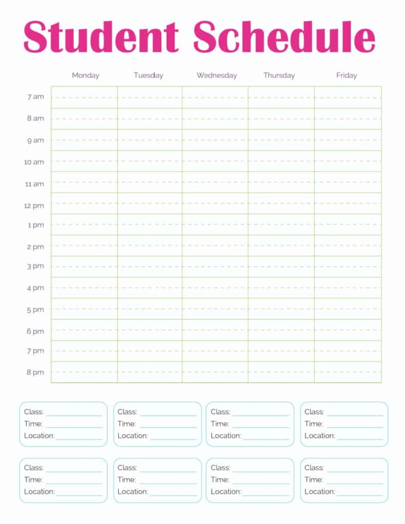 Printable Class Schedule Template PDF Download Freebie Finding Mom