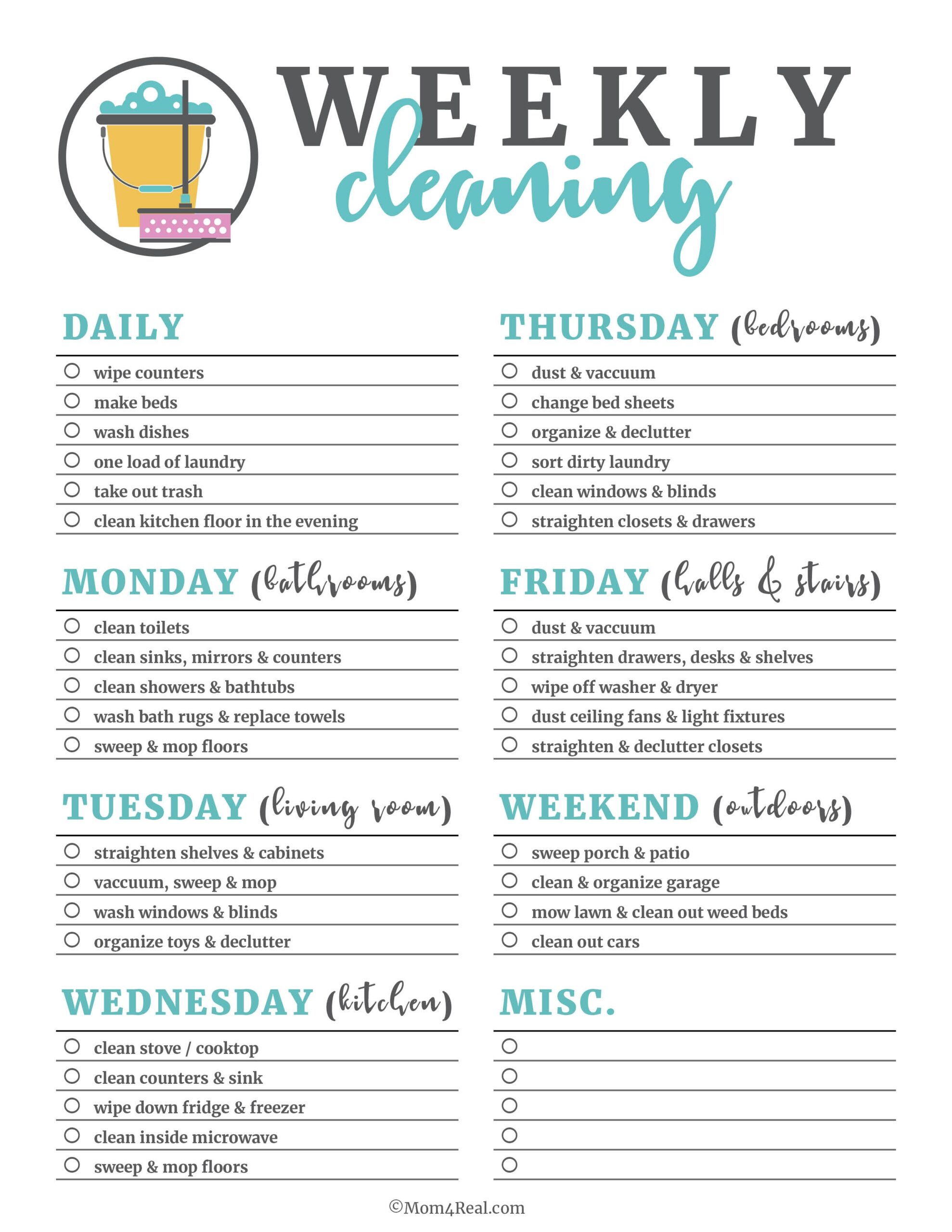 Cleaning Schedule Printable Free