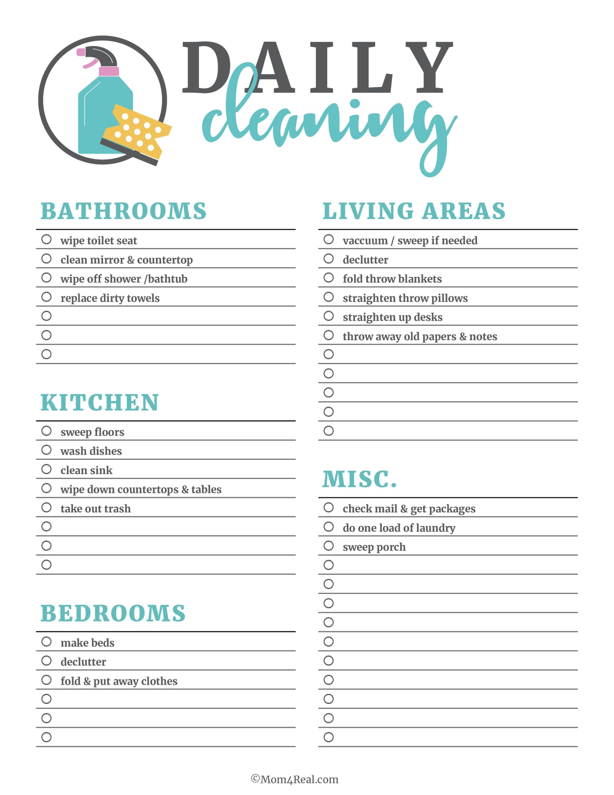 Cleaning Schedule Template Printable