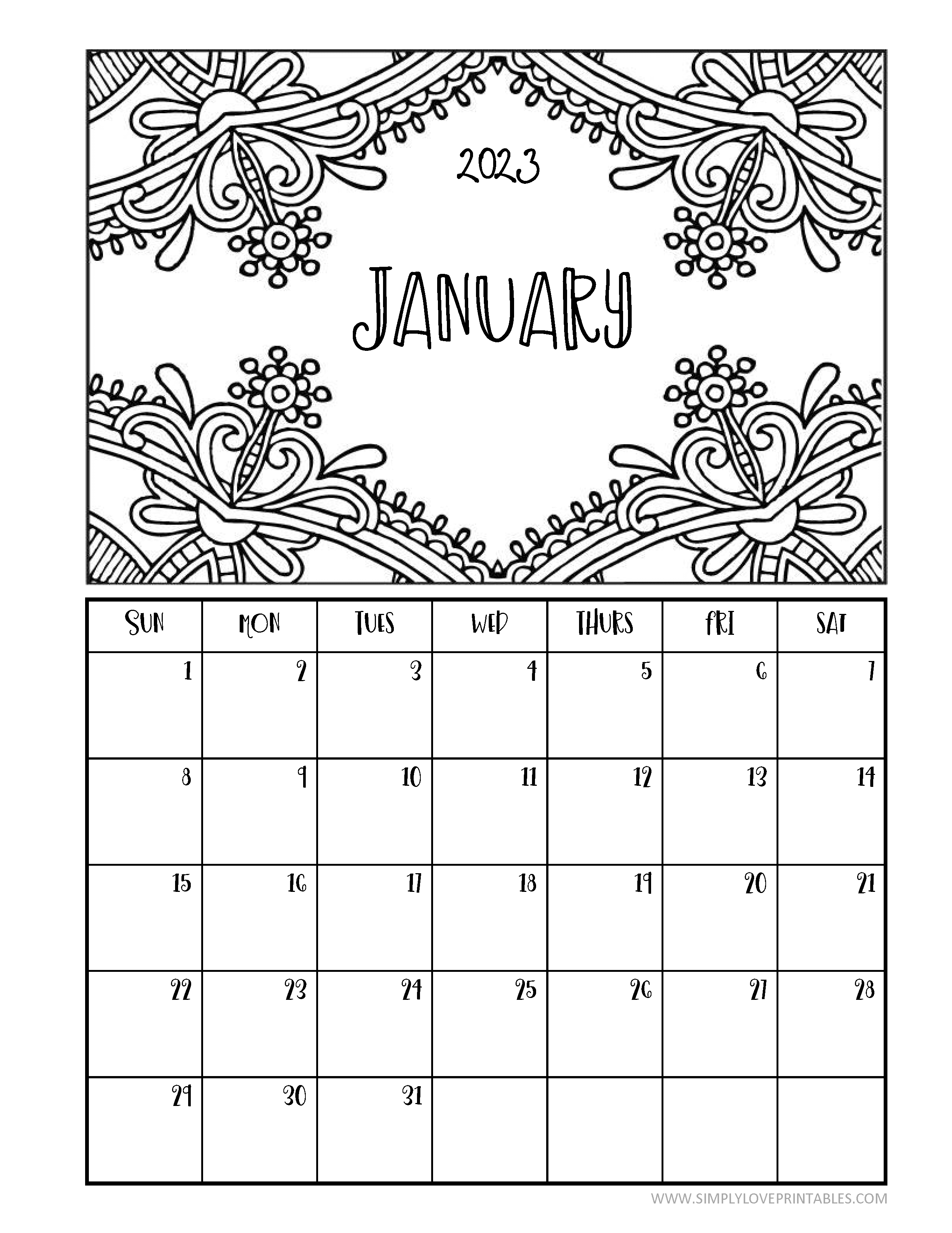 Printable Coloring Calendars For 2023 Simply Love Printables