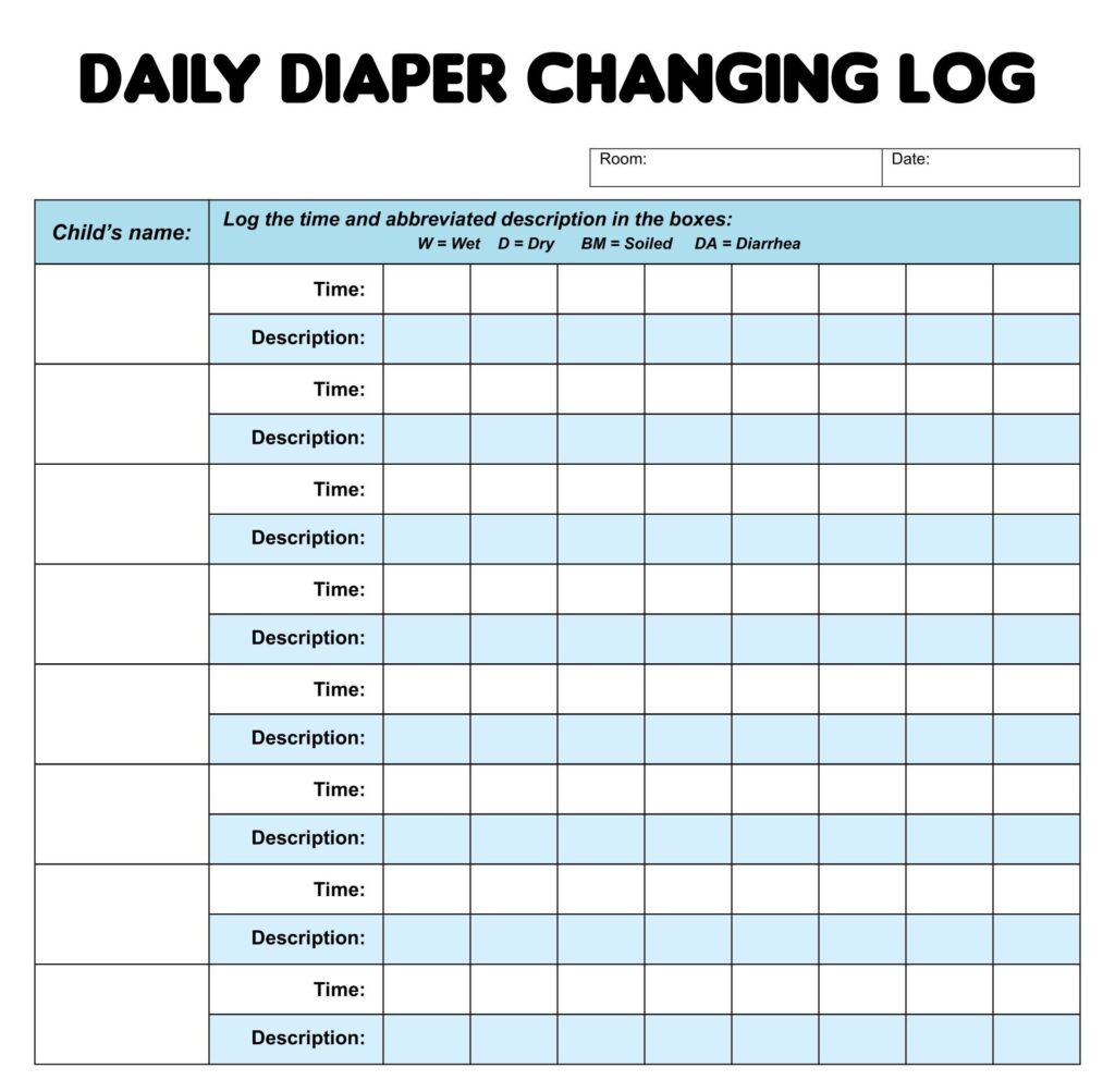 Printable Diaper Changes Daily Log Printable Diaper Changing Diaper Chart Potty Training Sticker Chart