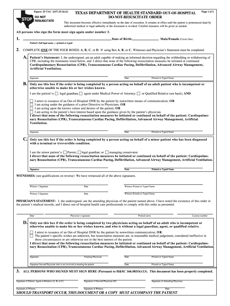 Printable Dnr Forms For Texas Fill Out Sign Online DocHub