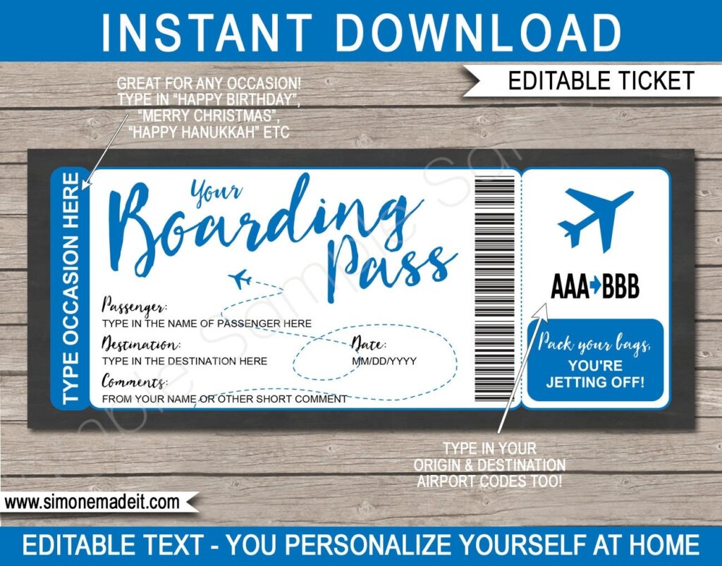 Printable Editable Boarding Pass Template Surprise Fake Plane Etsy de