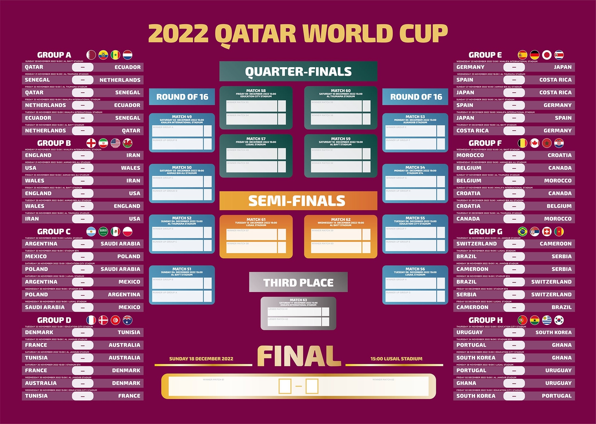 Printable FIFA 2022 Qatar World Cup Wall Chart Instant Etsy de