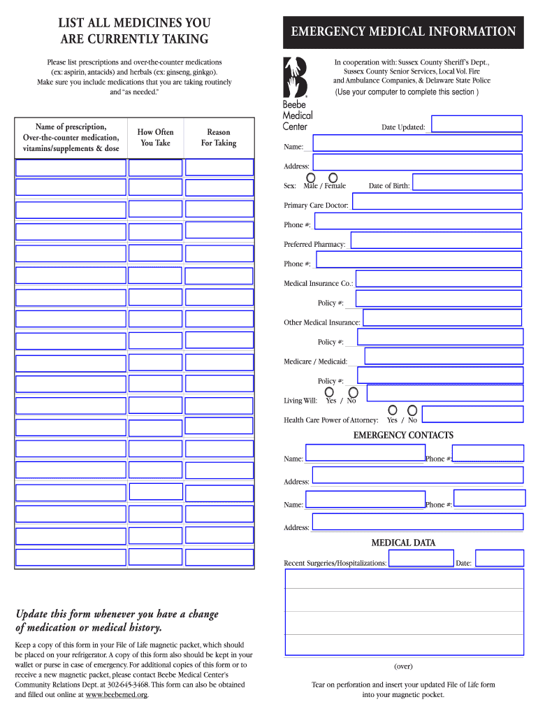 Printable File Of Life Form Fill Out Sign Online DocHub