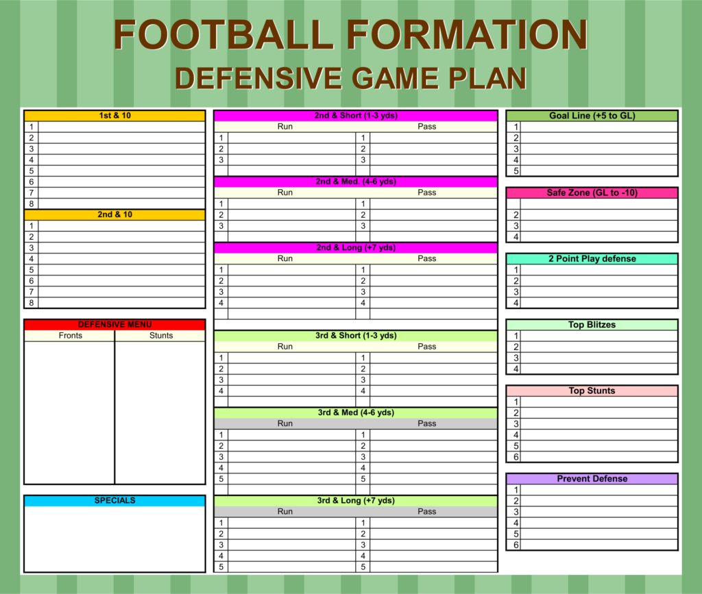 Printable Football Game Plans Templates Football Template Football Football Formations