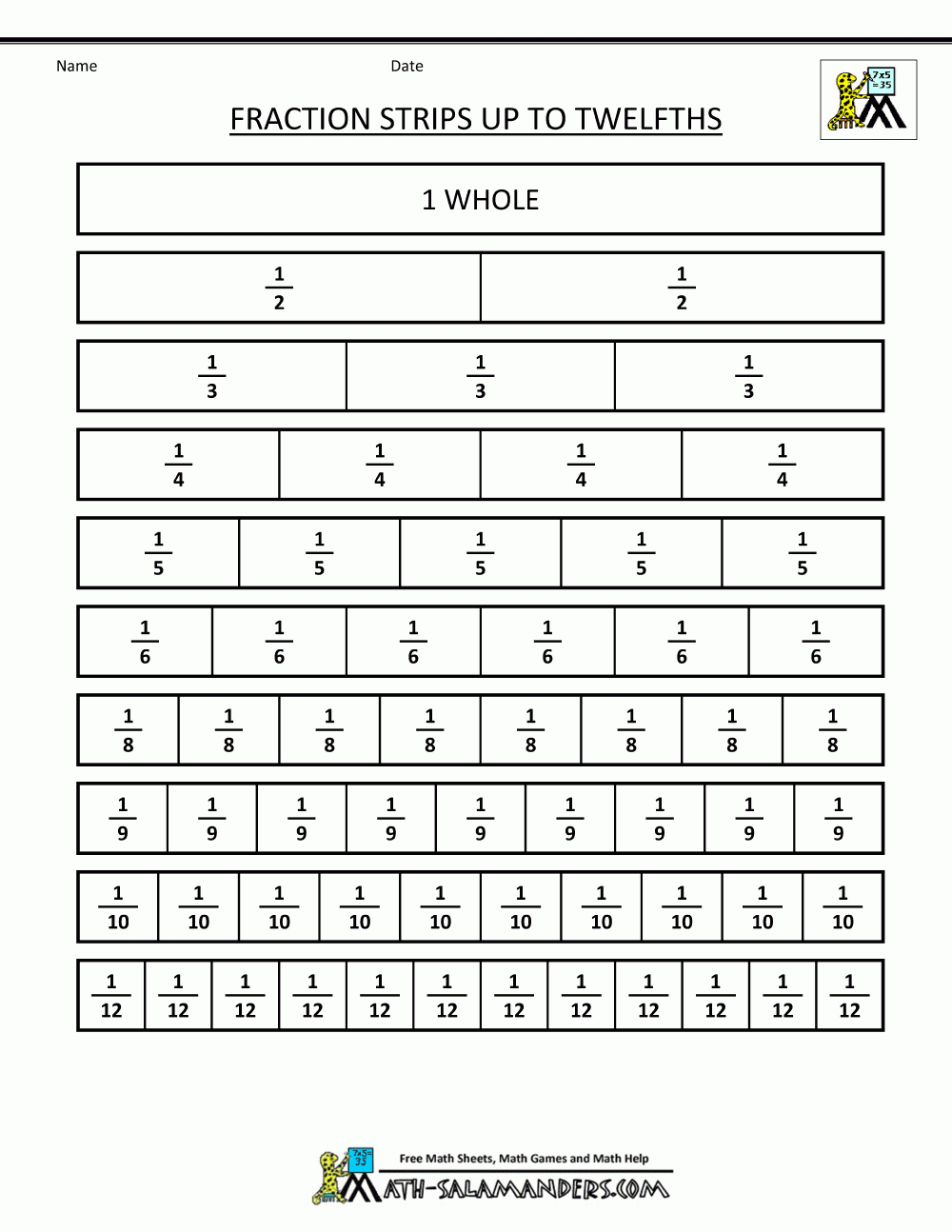 Free Printable Fraction Strips Free Printable Templates