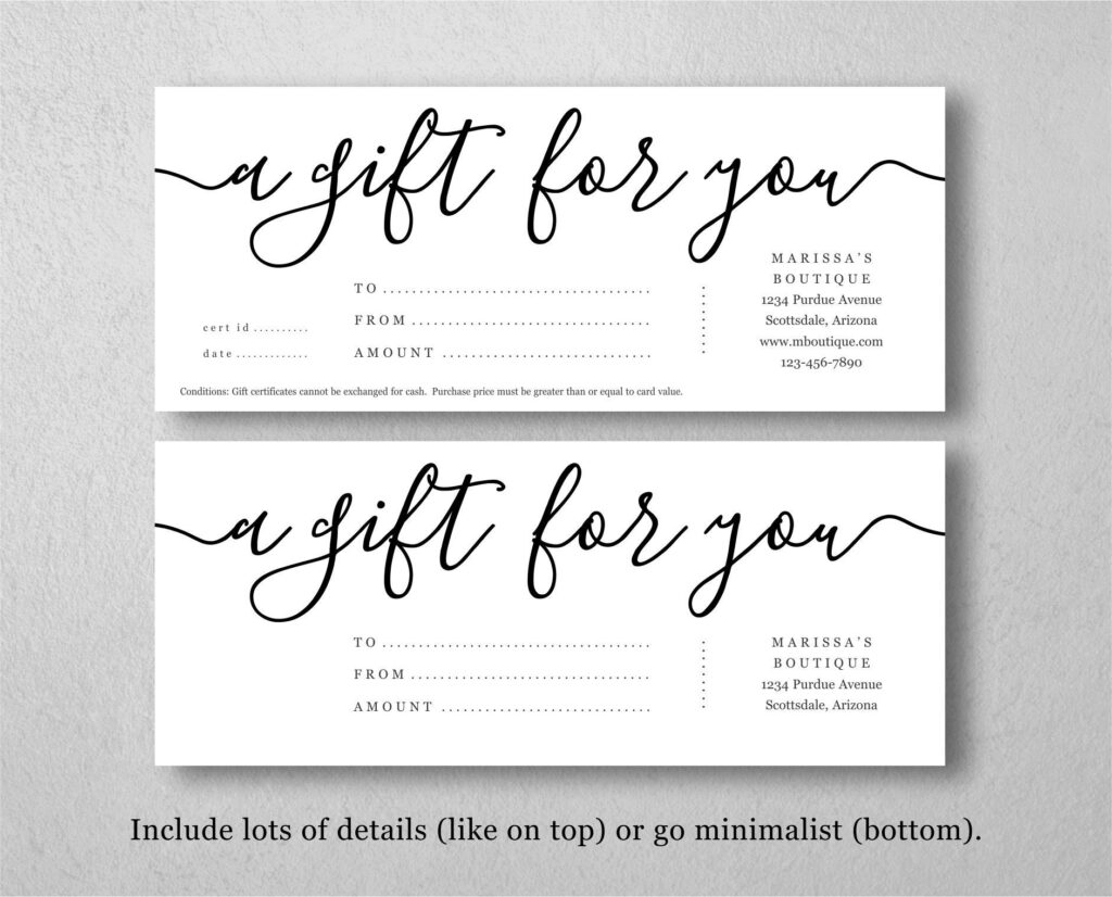 Printable Gift Certificate Template Gift Card Maker Simple Etsy de