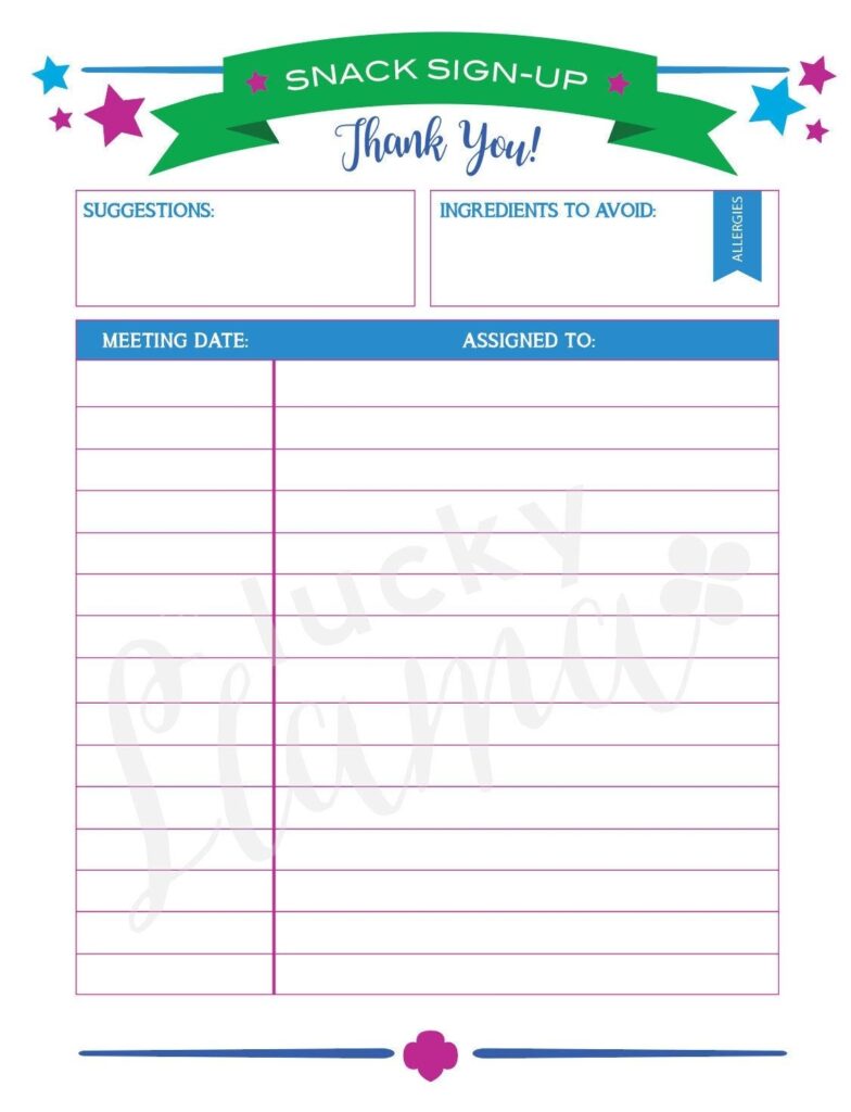 Printable Girl Scout Snack Sign up Sheet Editable Version Etsy Girl Scout Daisy Activities Girl Scout Leader Binder Girl Scouts