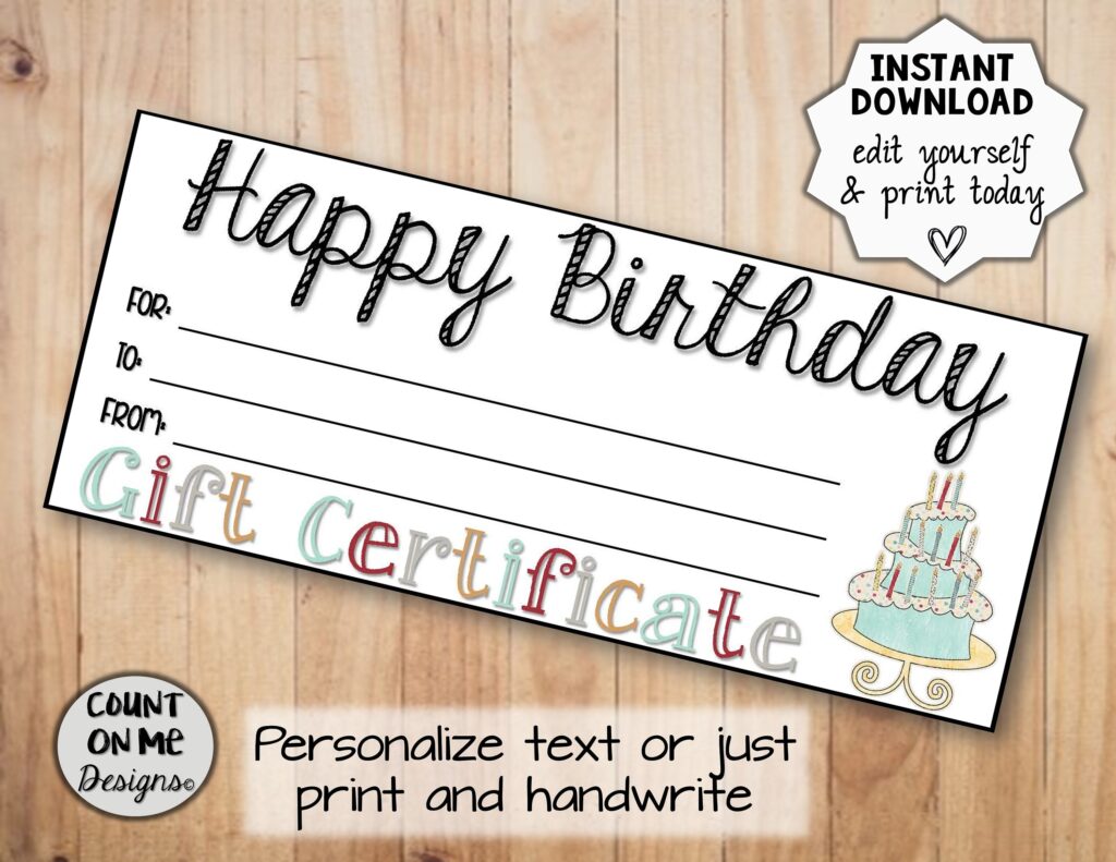 Printable Happy Birthday Gift Certificates Etsy de