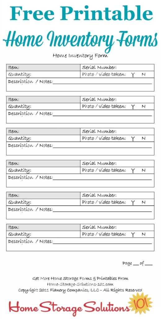 Printable Home Inventory Forms Use These To Create Your Inventory