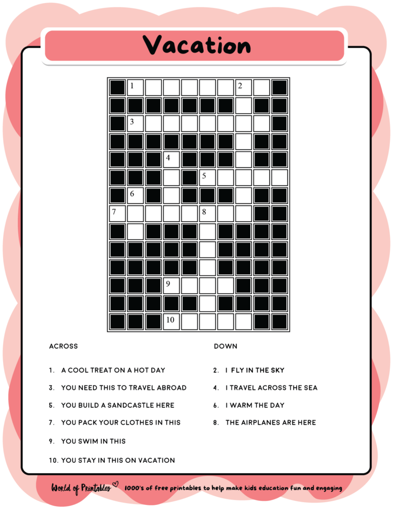 Free Printable Crossword Puzzles For Kids