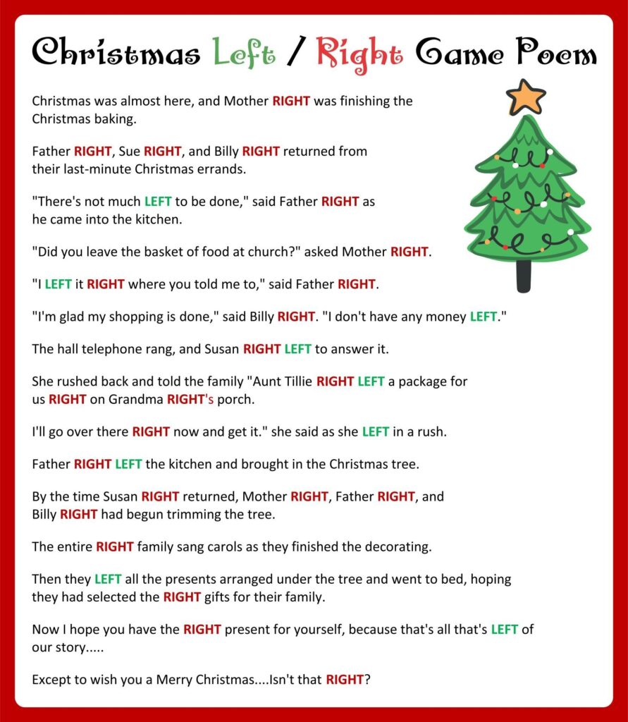 Printable Left Right Christmas Game Left Right Christmas Game Christmas Gift Exchange Games Christmas Gift Games
