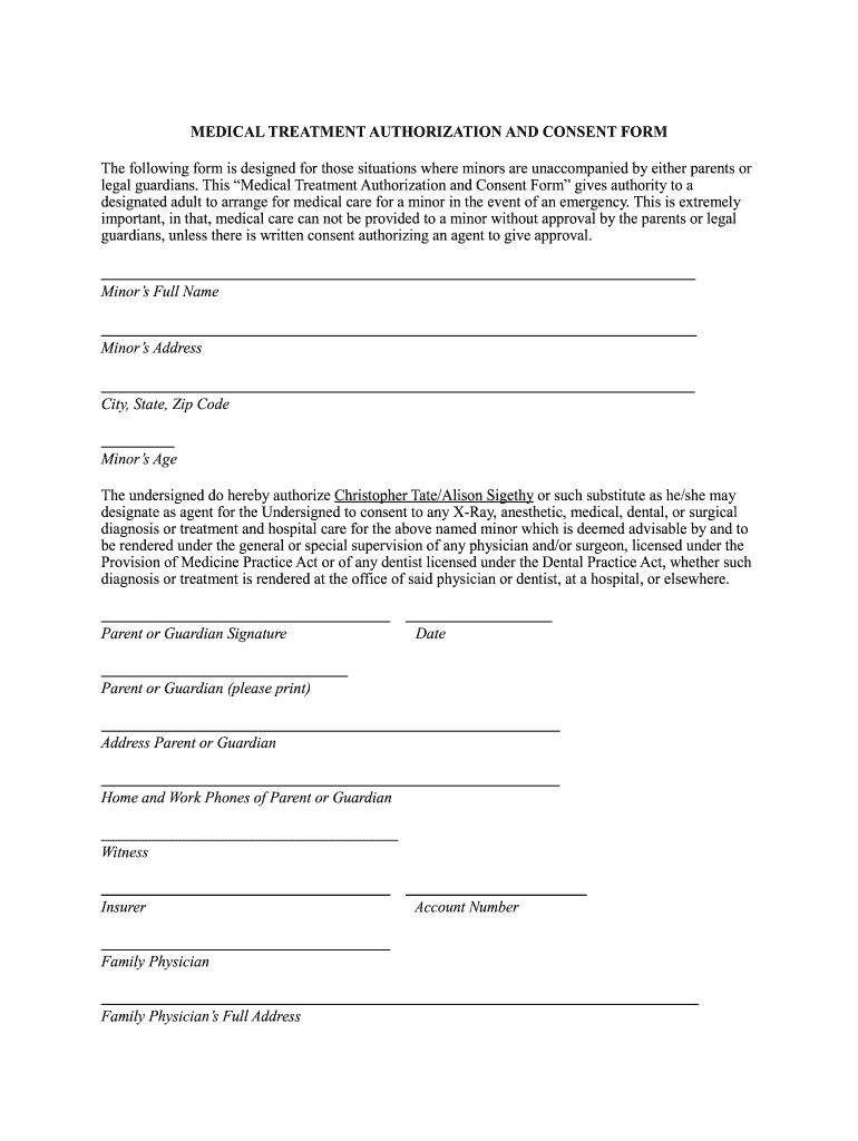 Printable Medical Consent Form For Minor While Parents Are Away Fill Online Printable Fillable Blank PdfFiller