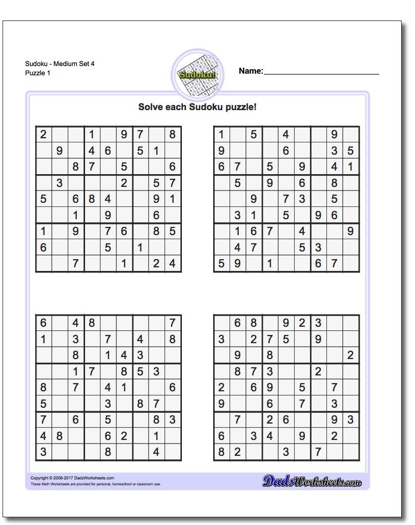 Printable Medium Sudoku Puzzles Sudoku Printable Printable Crossword Puzzles Sudoku Puzzles