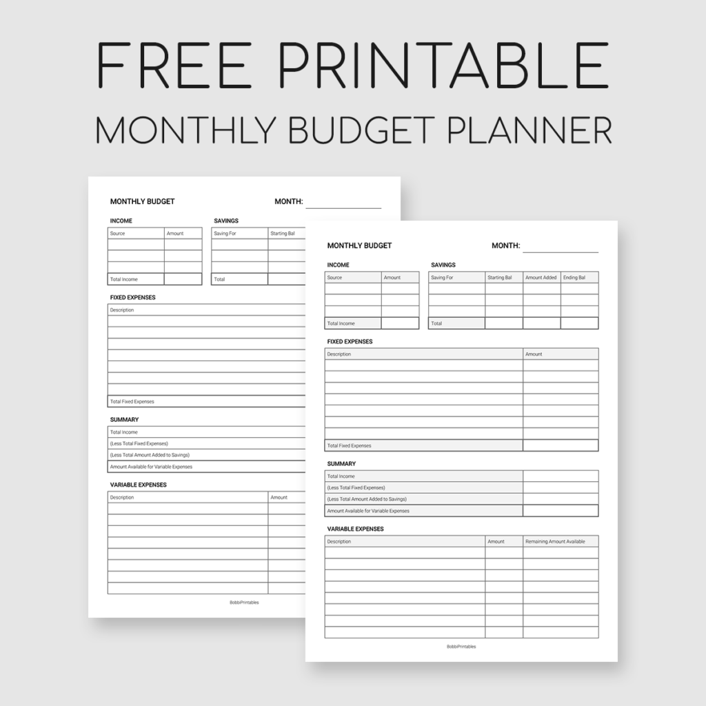 Printable Monthly Budget Planner