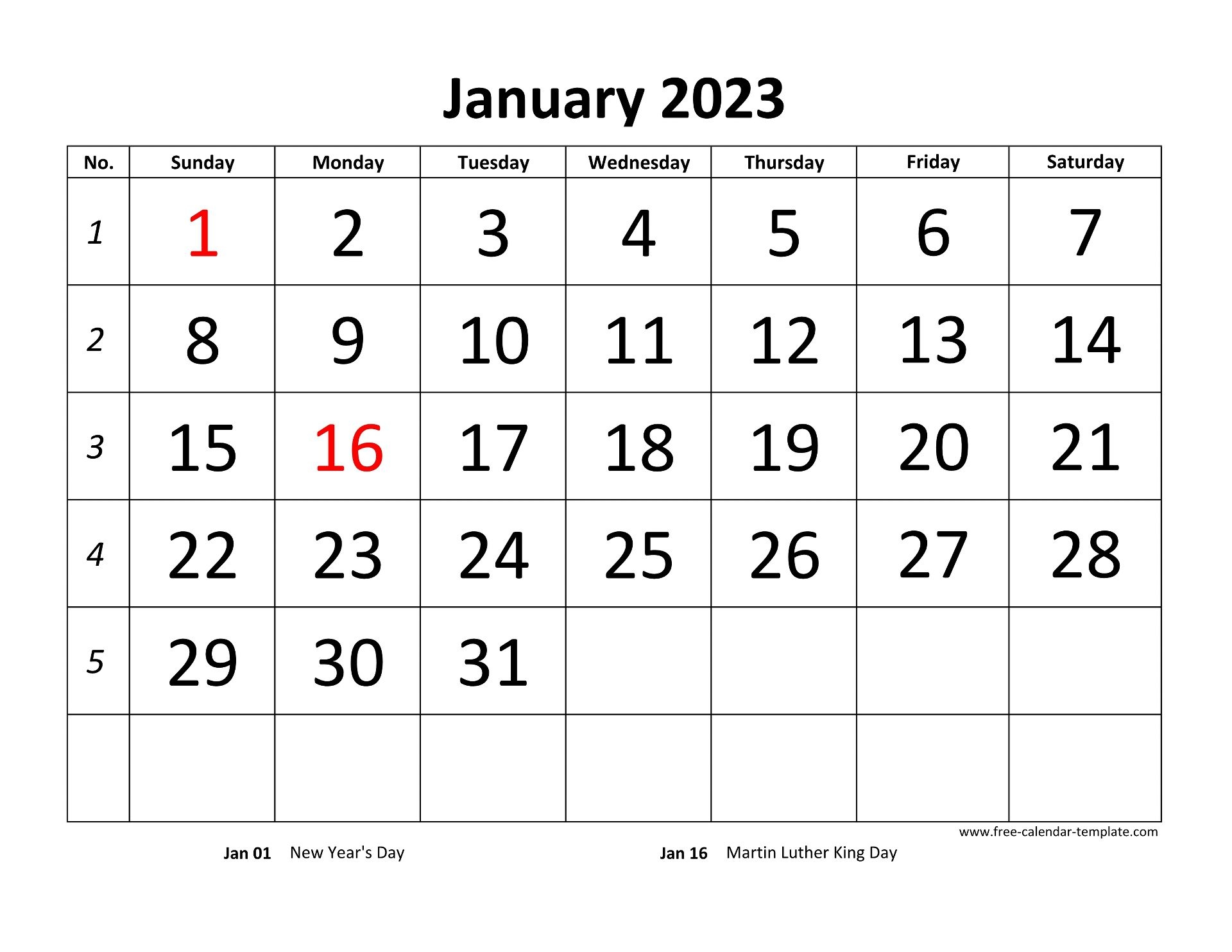 Printable Monthly Calendar 2023 Word