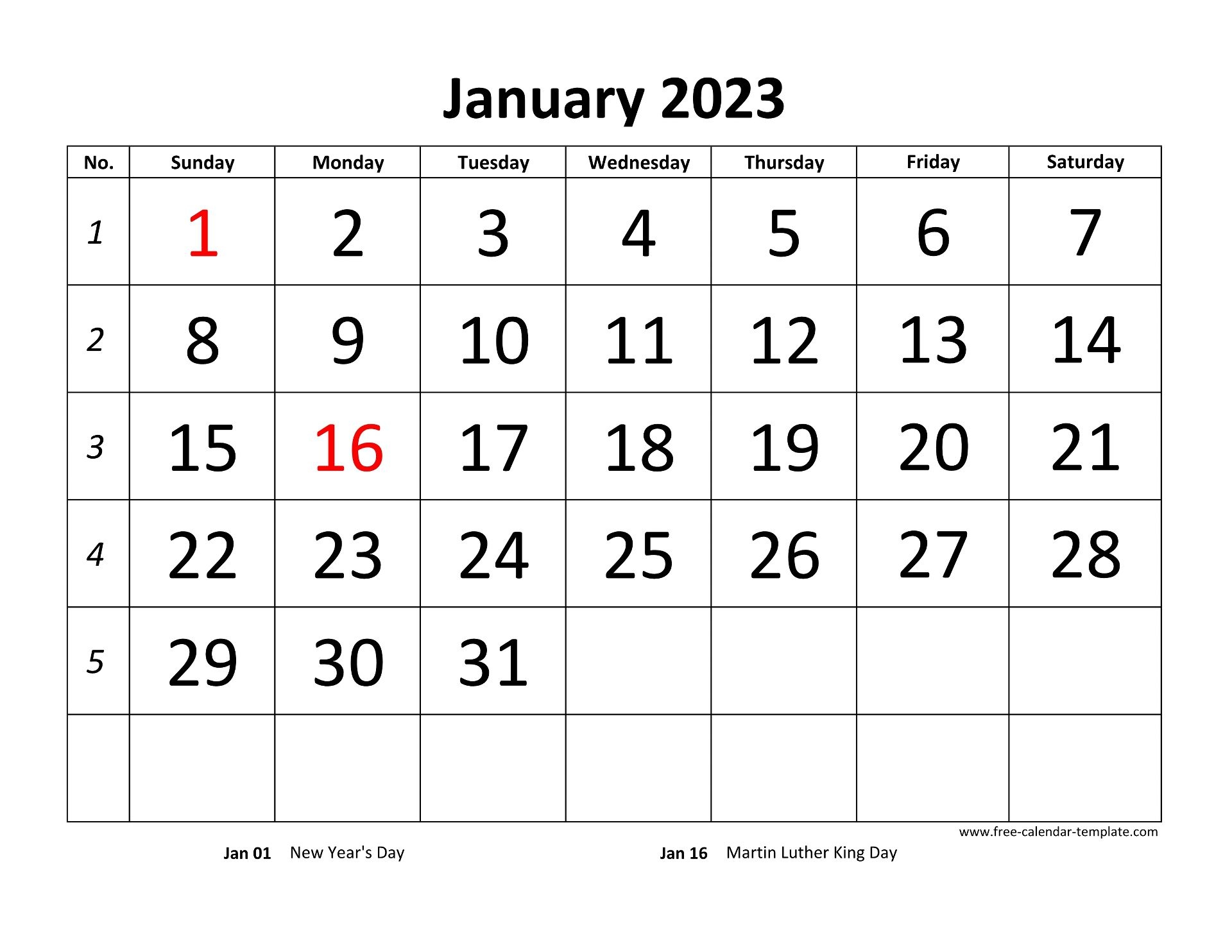 2023 Monthly Calendar With Holidays Printable