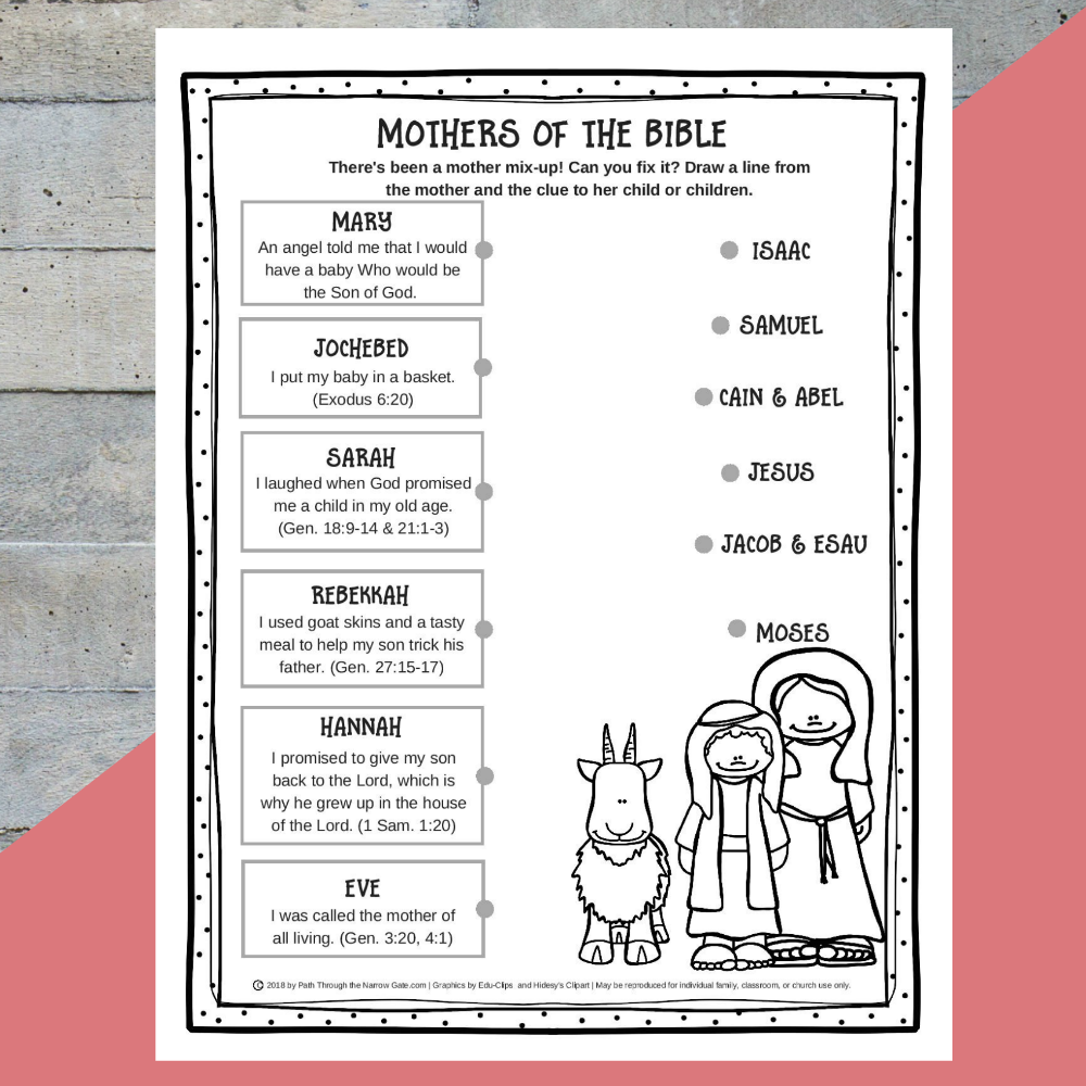 Printable Mothers Of The Bible Worksheet Kids Bible Teacher