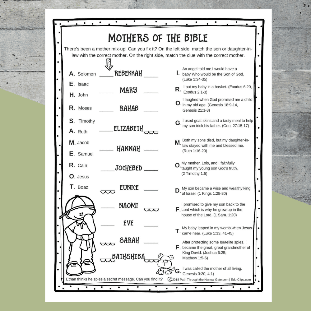 Printable Mothers Of The Bible Worksheet Kids Bible Teacher