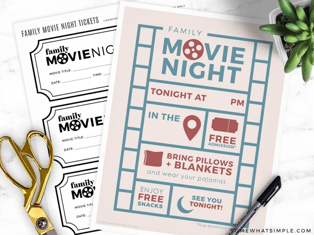 Printable Movie Tickets Family Movie Night Somewhat Simple