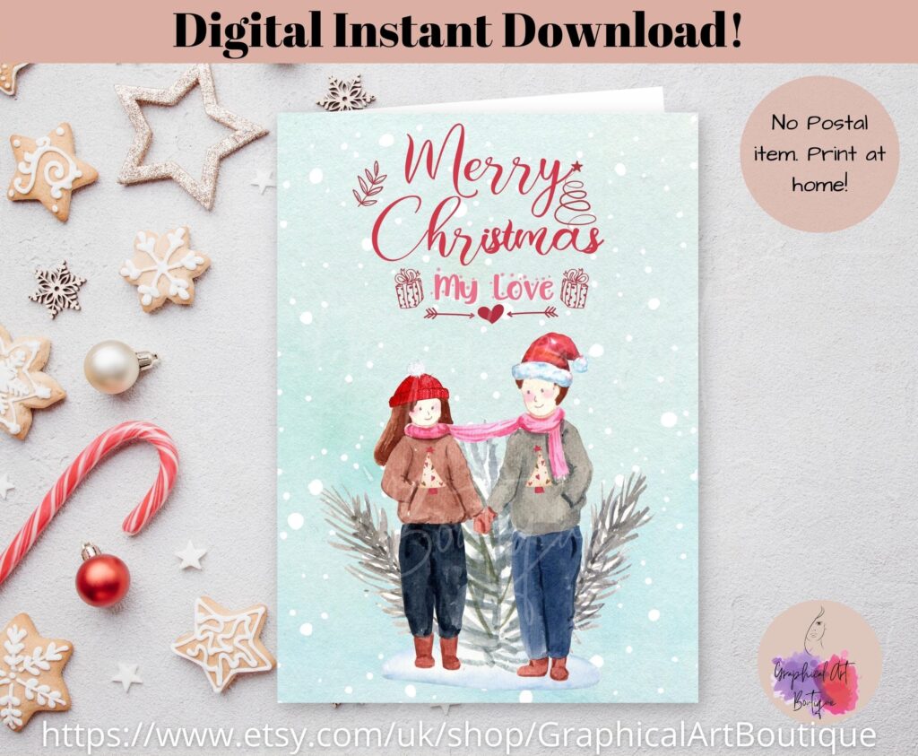 Printable My Love Christmas Xmas Card For Romantic Couples Etsy de