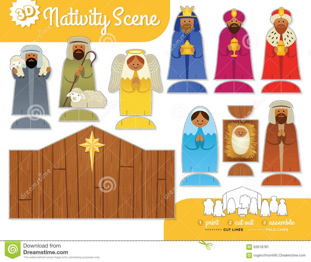 Printable Nativity Set Stock Vector Illustration Of Christ 63618781